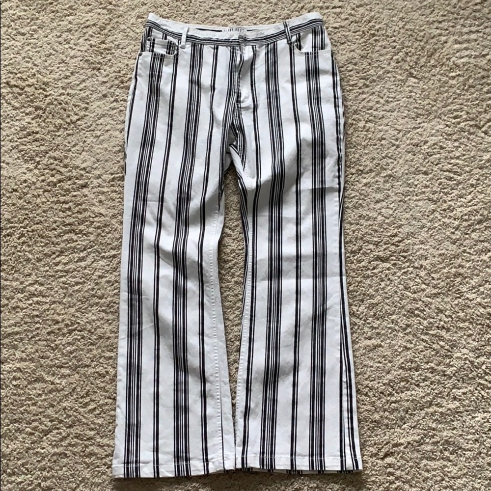 black and white striped jeans